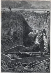 Die Friedhöfe nehmen, was ihnen gegeben wird - Illustration von Alphonse De Neuville (1835-1885) für „Les Misérables - Zweiter Teil: Cosette“ von Victor Hugo (1802-1885) 1862