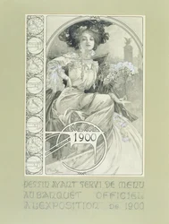 Offizielles Bankett der Pariser Weltausstellung 1900. Entwurf für das Menü