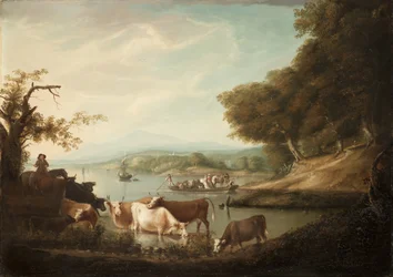 Ein ruhiger Wasserplatz – Weite und grenzenlose Szene mit Vieh