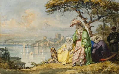Damen am Bosporus mit Rumeli Hisar im Hintergrund, 1873