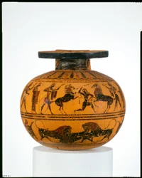Terrakotta-Aryballos (Ölflasche), ca. 550 v. Chr.