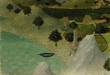 Ansicht eines Schlosses am Rande eines Sees