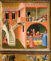 Wunder des Hl. Nikolaus, der einen von einem Dämon besessenen Jungen wiederbelebt (Detail)