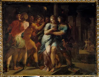 Die Entführung der Chariclea durch Theagenes, Illustration von „Die Äthiopik oder Geschichte der Liebe von Theagenes und Chariclea“ von Heliodoros