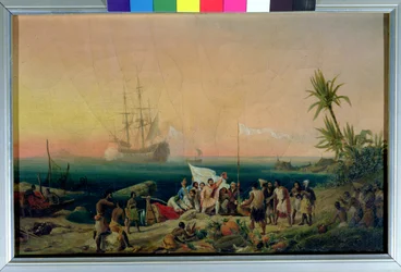 Jean de Bethencourt (ca. 1360-1425), normannischer Navigator, entdeckt die Insel Lanzarote im Jahr 1402, 1848