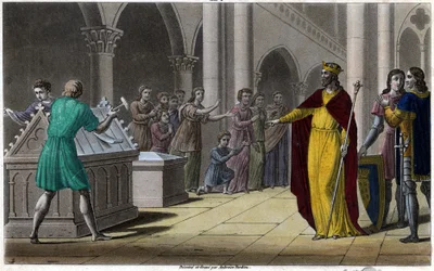 Grimoald, Sohn von Pippin dem Älteren, Bürgermeister des Palastes von Austrasien (642) unter Sigebert III. Entworfen und graviert von Ambroise Tardieu 1825