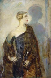 Porträt von Lady Abdy, Dreiviertellänge, in einem Pelzmantel