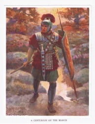 Ein Zenturio auf dem Marsch, Illustration aus Der römische Soldat, 1928