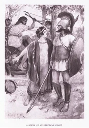 Eine Szene bei einem etruskischen Fest, Illustration aus Der römische Soldat, 1928