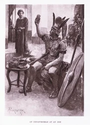 Ein Infanterist in einem Gasthaus, Illustration aus Der römische Soldat, 1928