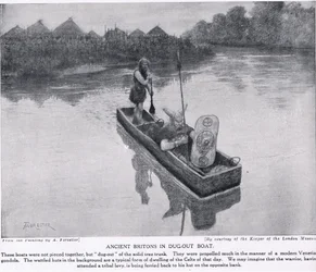 Alte Briten in einem Einbaum, Illustration aus 