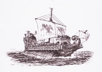 Flottenpatrouille: Römische Schiffe, Illustration aus Der römische Soldat, 1928