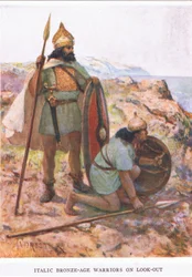 Italische Bronzezeit-Krieger auf der Wache, Illustration aus 