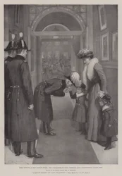 Lord Roberts in seinem Londoner Hotel, der Oberbefehlshaber begrüßt das kleine Mädchen von Lady Settrington