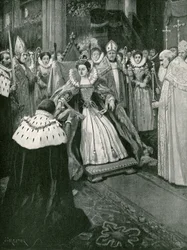 Die Übergabe der Handschuhe durch den Lord of the Manor of Worksop bei der Krönung von Elizabeth