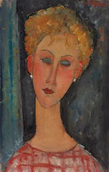 Blonde Frau mit lockigem Haar, ca. 1918-1919