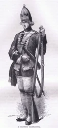 Ein britischer Grenadier, Illustration aus Cassells Geschichte der Vereinigten Staaten, veröffentlicht von Cassell, Petter & Galpin, ca. 1900 (Lithografie)