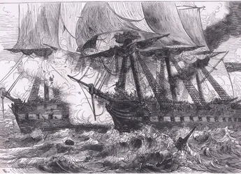 Kampf zwischen der Chesapeake und der Shannon, Illustration aus Cassells Geschichte der Vereinigten Staaten, veröffentlicht von Cassell, Petter & Galpin, um 1900 (Lithographie)