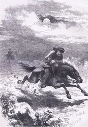 Verfolgung von Paul Revere dem Späher, Illustration aus Cassells Geschichte der Vereinigten Staaten, veröffentlicht von Cassell, Petter & Galpin, um 1900 (Lithographie)