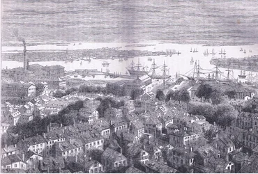 Ansicht von Boston von Bunkers Hill, Illustration aus Cassells Geschichte der Vereinigten Staaten, veröffentlicht von Cassell, Petter & Galpin, ca. 1900 (Lithografie)