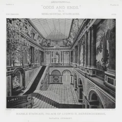 Marmortreppe, Schloss Ludwig II, Herrenchiemsee, Bayern, Deutschland