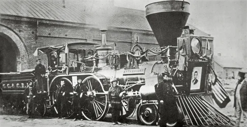 Die Lokomotive, die den Leichenzug von Abraham Lincoln (1809-65) im Jahr 1865 zog