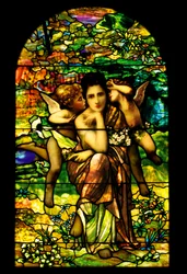 Ein bleiverglastes und plattiertes Favrile-Glasfenster, ca. 1895