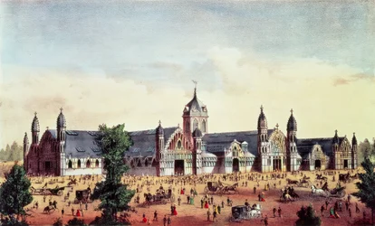 Agricultural Hall, Grand United States Centennial Exhibition, Fairmount Park, Philadelphia, veröffentlicht von Currier und Ives, 1876