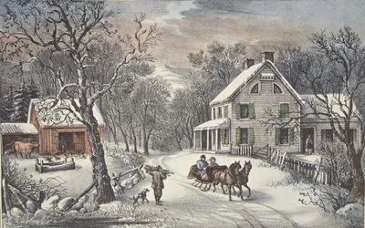 Amerikanische Heimstätte - Winter, veröffentlicht 1868, Currier & Ives