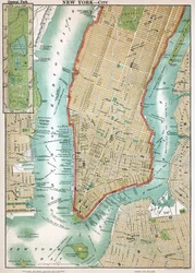 Antike Karte von Lower Manhattan und Central Park