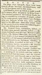 Artikel aus dem Boston Chronicle über die Ereignisse des Boston Massakers, 5. März 1770
