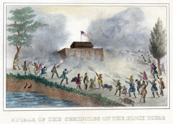 Angriff der Seminolen auf das Blockhaus, veröffentlicht 1836