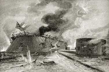 Schlacht zwischen der Monitor und Merrimac im Jahr 1862, aus 