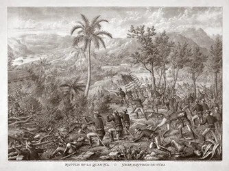 Schlacht von La Quasina, in der Nähe von Santiago de Cuba, veröffentlicht 1898