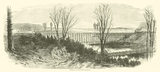 Brücke auf der Militärbahn, März 1865