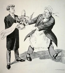 Karikatur, die Präsident William H. Taft darstellt, wie er die problematische 