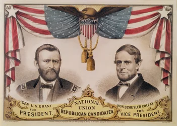 Wahlplakat für die Präsidentschaftswahl der USA von 1868 mit Ulysses S. Grant und Schuyler Colfax, 1868