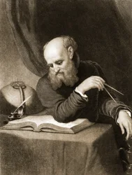 Galileo mit Kompass und Diagrammen, ca. 1880