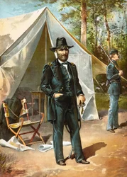 General Ulysses S. Grant vor seinem Zelt während des amerikanischen Bürgerkriegs, veröffentlicht 1892