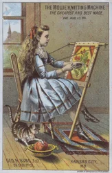 Mädchen benutzt eine Strickmaschine