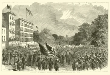 Große Parade in Washington, Shermans Veteranen marschieren durch die Pennsylvania Avenue, Mai 1865