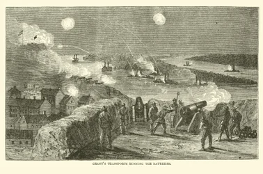 Grants Transporte durchqueren die Batterien, April 1863