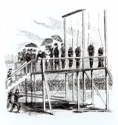 Erhängung der Verschwörer des Lincoln-Attentats, 7. Juli 1865