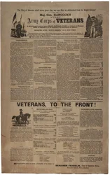 Illustriertes Philadelphia-Rekrutierungsplakat für Major General Hancocks Erste Armeekorps der Veteranen, einschließlich Union Mann und Frau, Februar 1865