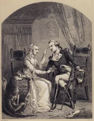 Interview zwischen George Washington und seiner Mutter nach der Revolution (Stich)