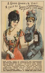 Damen mit Sarsaparilla-Flasche