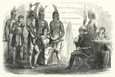 Leutnant Boyd vor Colonel Butler, ein Vorfall von wilder Nachsicht und zivilisierter Rachsucht (Stich)