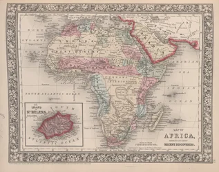 Karte von Afrika mit den neuesten Entdeckungen und der Insel St. Helena, aus Mitchells neuem allgemeinen Atlas, 1863