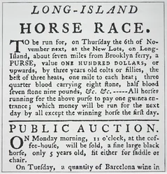 Ankündigung eines Pferderennens auf Long Island, aus Rivington