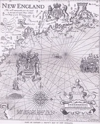 Teil von Captain J Smiths Karte von Neuengland, Illustration aus Cassell